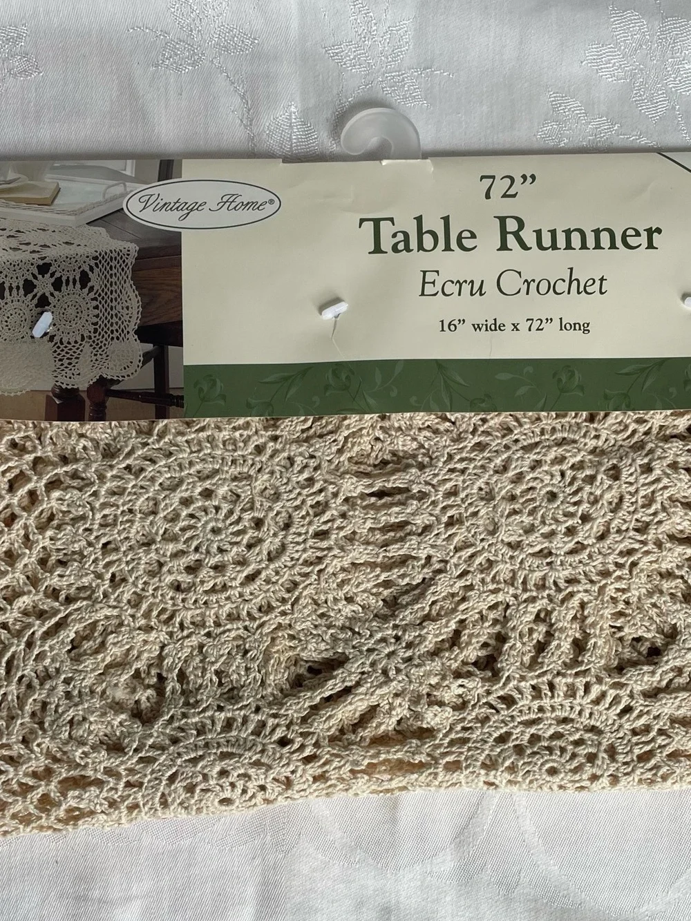 Handmade Crochet Table Runner Ecru 16x72 Dresser Scarf Cottagecore Boho